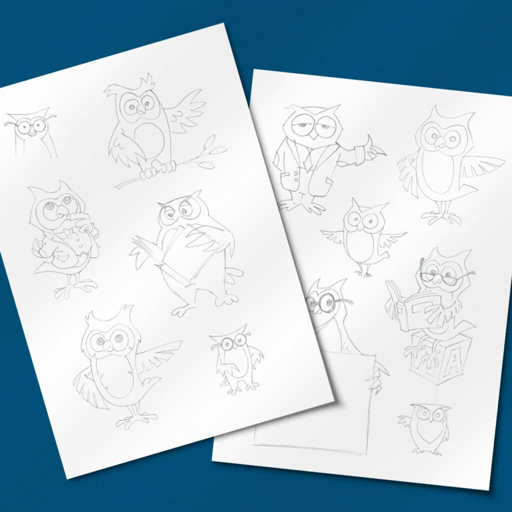 Booker the owl concept sketches