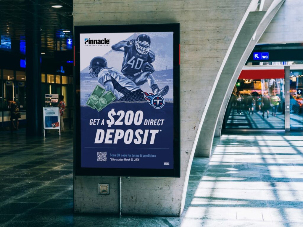 Pinnacle Bank Titans promo poster outside stadium