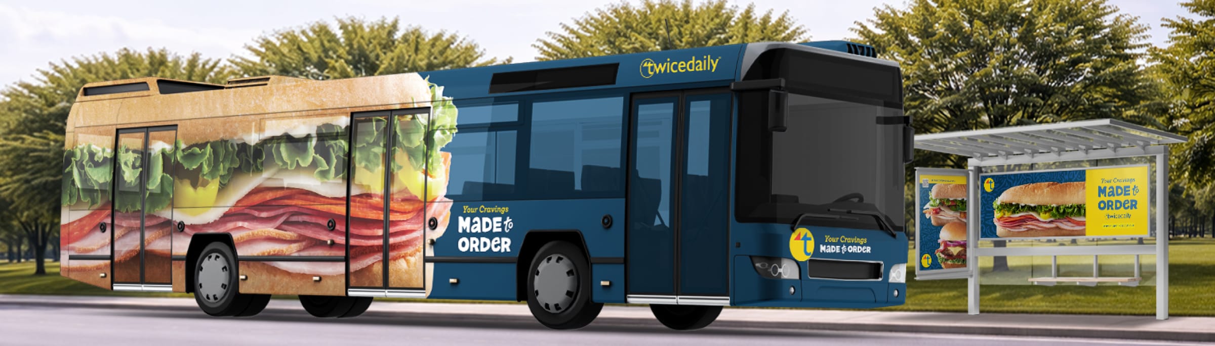 Twice Daily "Made to Order" campaign ad bus wrap