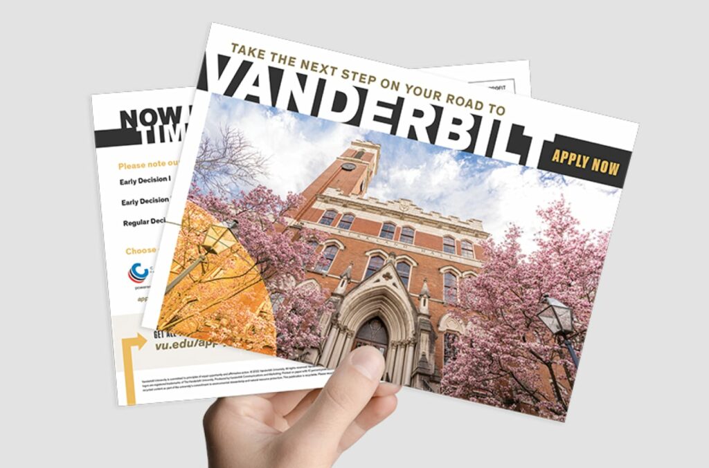 Vanderbilt University early application reminder postcard