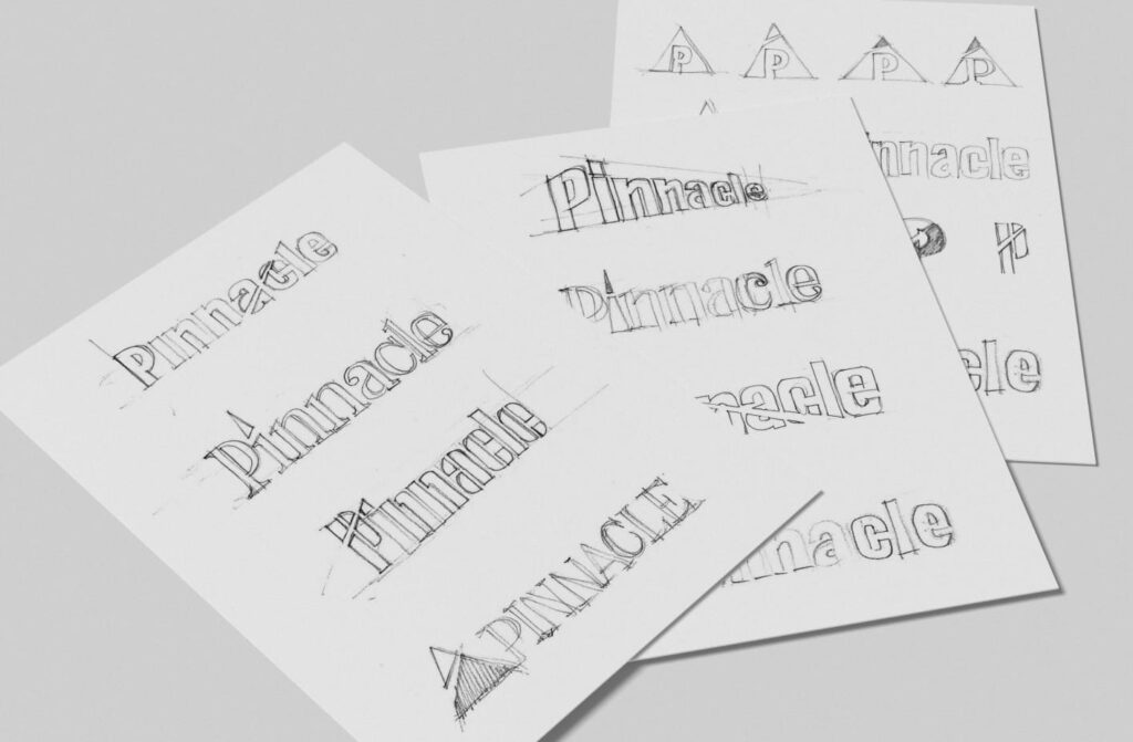Pinnacle logo pencil sketches and concept development