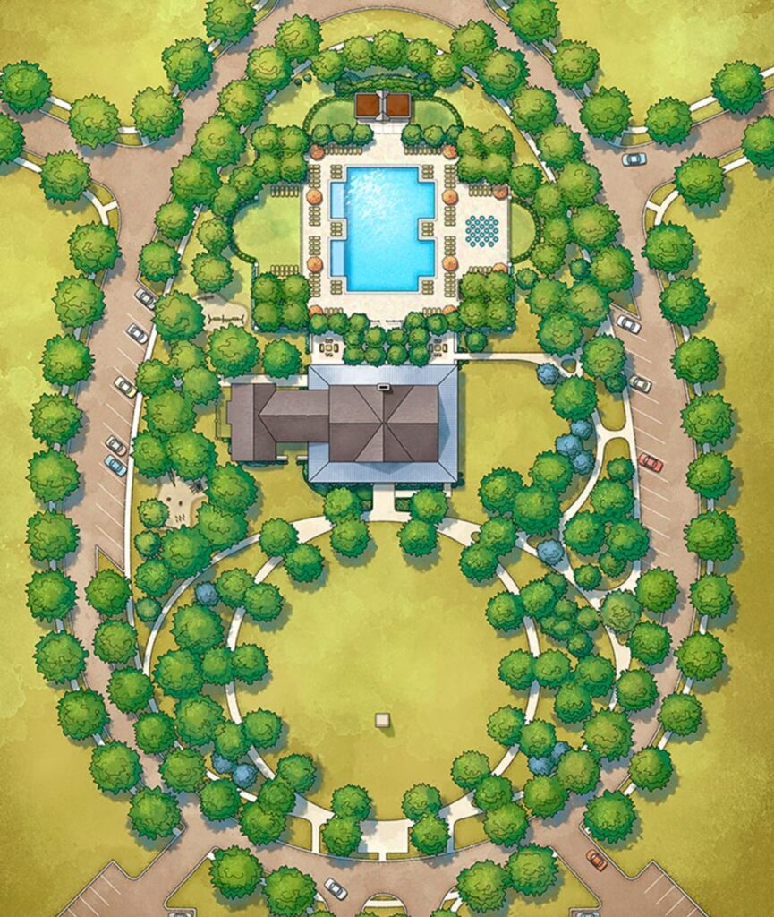 watercolor of Durham Farms aerial shot