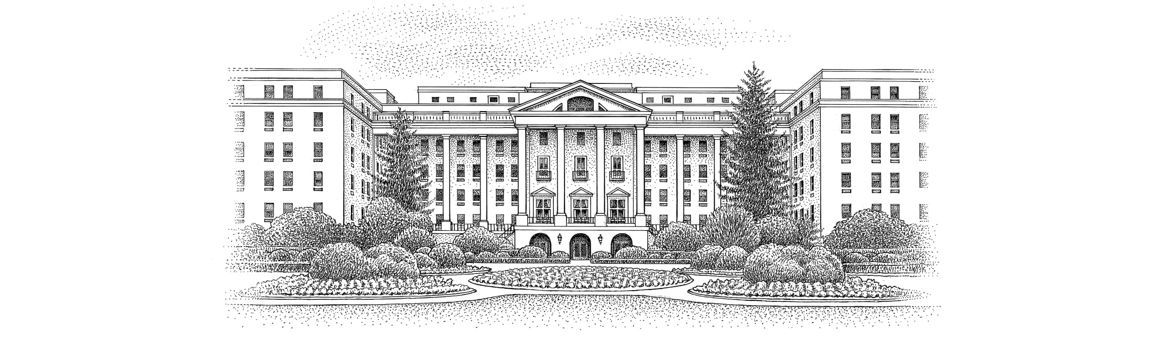 pointillism style illustration of Vanderbilt north entrance