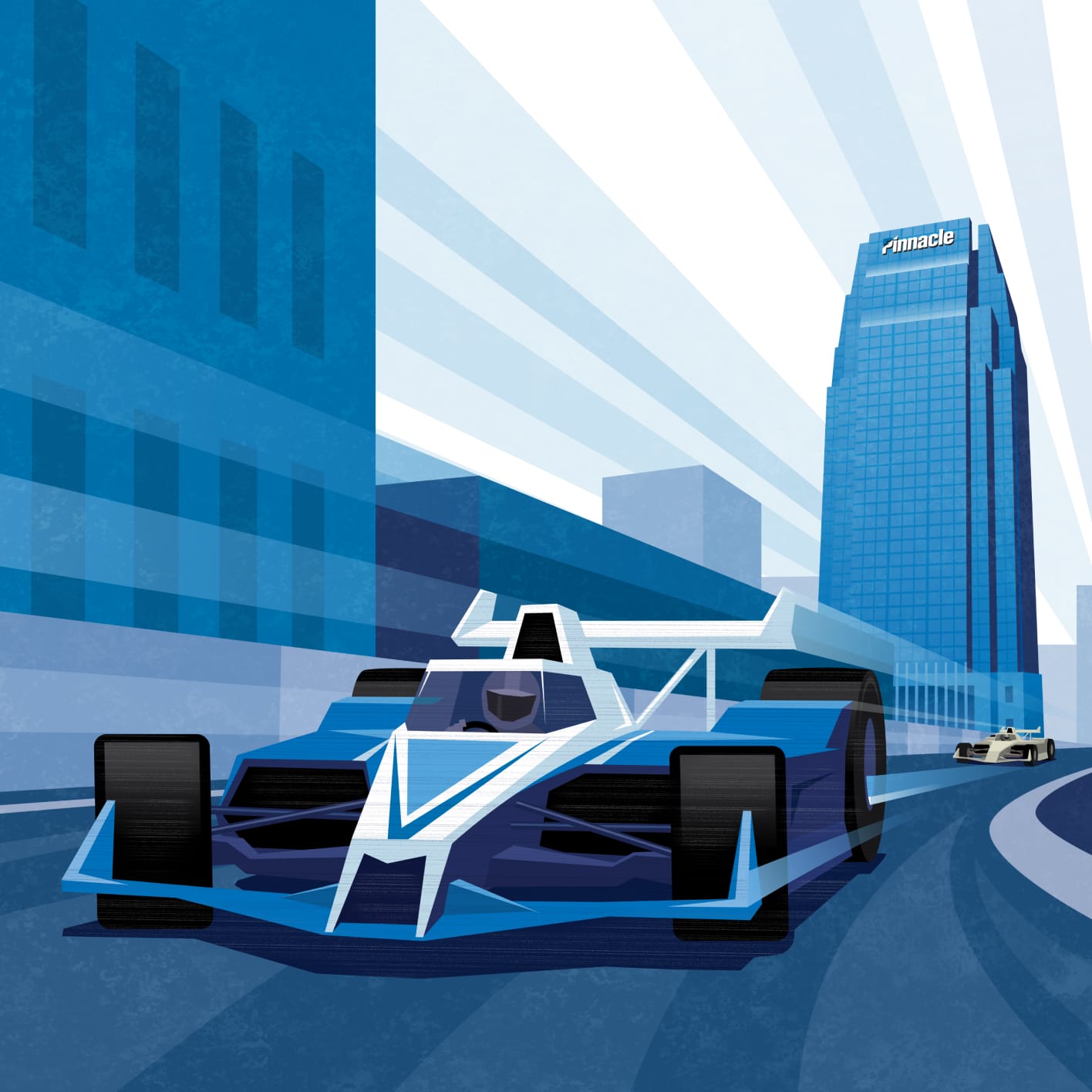 digital illustration of F1 cars crossing the finish line