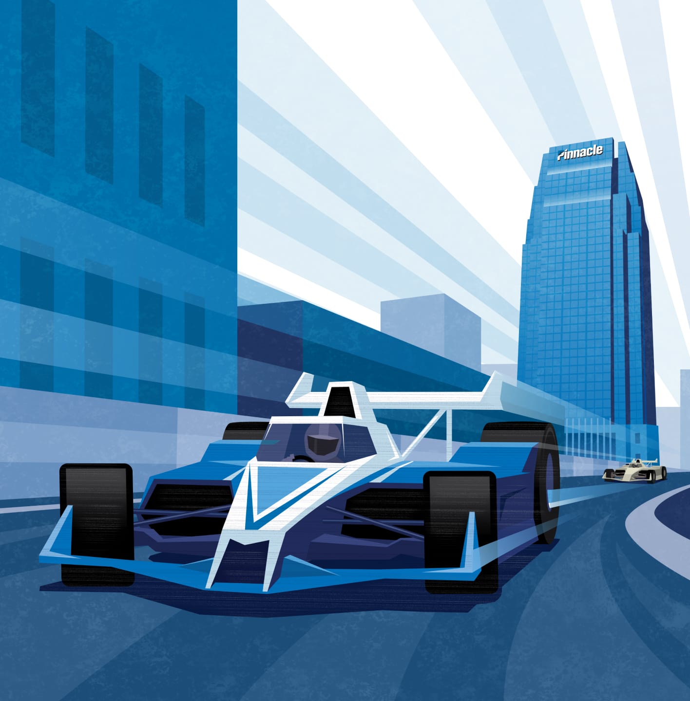 digital illustration of F1 cars crossing the finish line