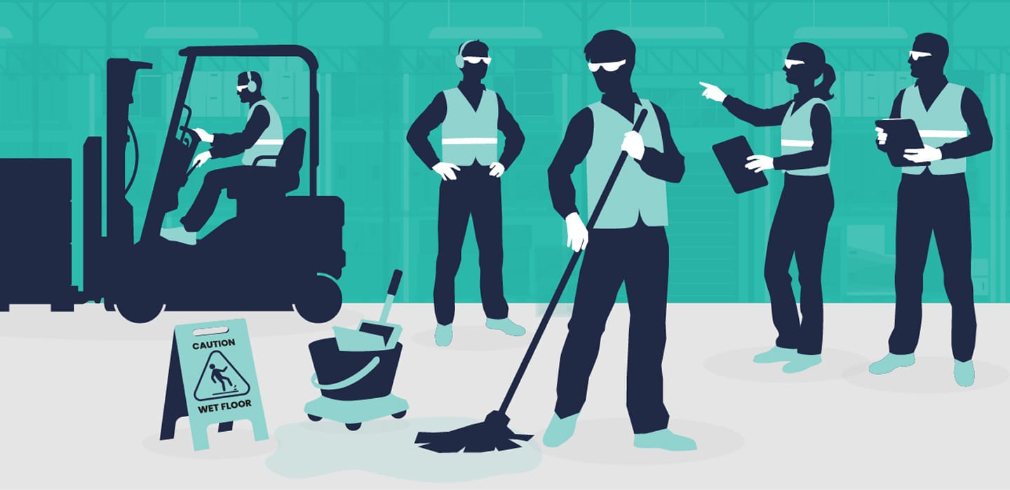 Sharepoint header promoting safety with illustrations of safe practices in an industrial setting