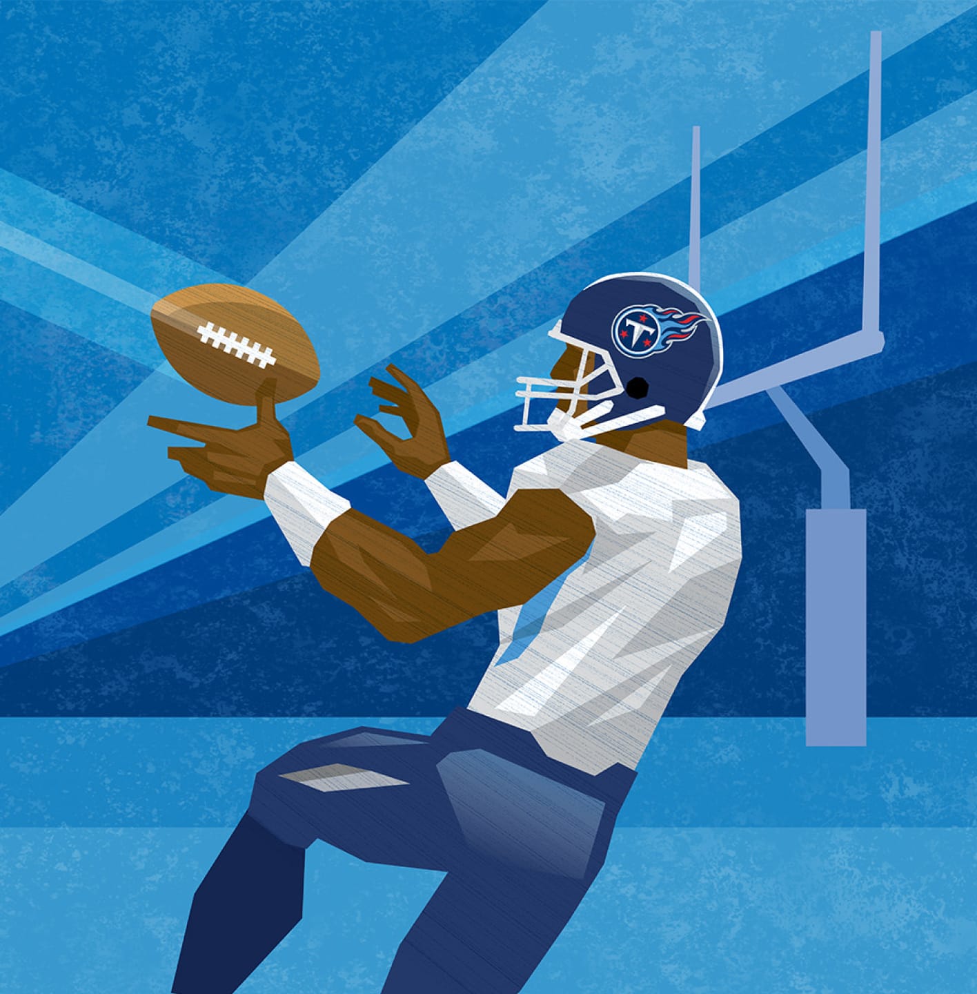 digital illustration of Titans receiver catching football